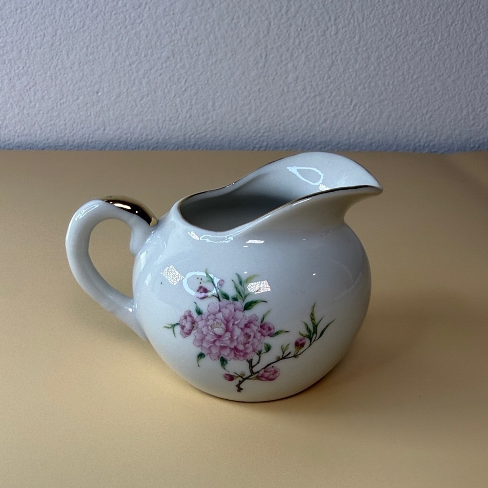 Floral White and Pink Ceramic Creamer Dispenser